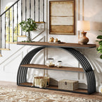 Tribesigns 63-Inch Console Table for Entryway, Farmhouse Entryway Table with Arched Frame, 3-Tier Industrial Sofa Console Behind The Couch for Living Room, Foyer, Hallway, Rustic Brown & Black