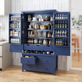 Merax 71.1" Tall Pantry Cabinet Storage Cabinet for Kitchen with 2 Doors and 3 Adjustable Shelves, Wood Kitchen Hutch Cupboard Spice Cabinet with 7 Drawers 8 Wine Racks for Dining Room, Blue