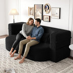 CAPCAEK Folding Sofa Bed,15" Full Size Couch for Living Room, Teddy Fabric Foam-Filled, Convertible Loveseat Sleeper Sofa Bed (Black-Teddy)