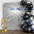 Qcity Silver Shimmer Wall Backdrop 30PCS, Black Back Not See-Through Design, Square Sequin Glitter Backdrop Panel, Perfect for Outdoor Events, Birthdays, Wedding and Party Decoration