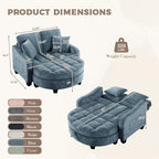Oversized Curved Chaise Lounge Chair Indoor with Ottoman, 54.8" Cloud Reading Chair Soft Chenille Circle Couch w/Adjustable Backrest for Living Room, Apartroom, Bedroom, Blue