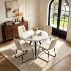34.6" Round Dining Table for 4 People, Modern Kitchen Coffee Table White | Space-saving MDF Top, Tapered Legs & Thickened Edge, Sturdy & Seamless, Small Table Great for Dining Room, Office, Apartment