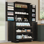 REVOMINCA Pantry Cabinet, 72 Inch Tall Kitchen Pantry Cabinet with Barn Door, Freestanding Storage Cabinet with Drawer & Adjustable Shelves, Pantry Organizer for Kitchen Dining Room Living Room, Oak