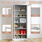 Metal Kitchen Pantry Cabinet, 72" Tall Storage with 5 Adjustable Shelves, White Freestanding Cabinet for Kitchen Pantry Bathroom, 14" Narrow Cabinet with Glass Door