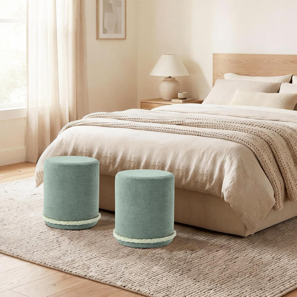 Get Set Style Modern Round Ottoman with Soft Padded Seat, Multifunctional Vanity Chairs for Makeup, Upholstered Footrest Stool Ottoman Foot Stool for Living Room, Bedroom