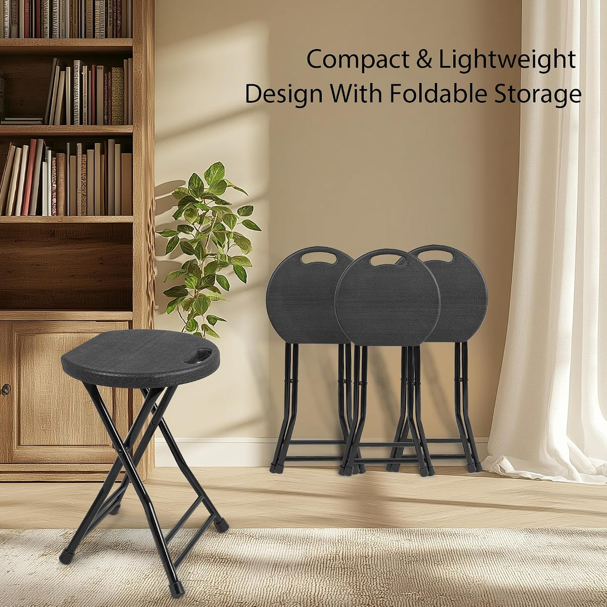 COOZMENT Folding Stool with Handle, Folding Chair,Folding Bar Stool with Non-Slip Feet,Indoor and Outdoor Foldable Stool for Adults(13"×11.5"×18")