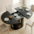 43.3''–59'' Extendable Round Dining Table for 4–8, Modern Wood Oval Kitchen Table with Storage Shelf, Space-Saving Expandable Circle Dinner Table for Dining Room or Living Room (Black)