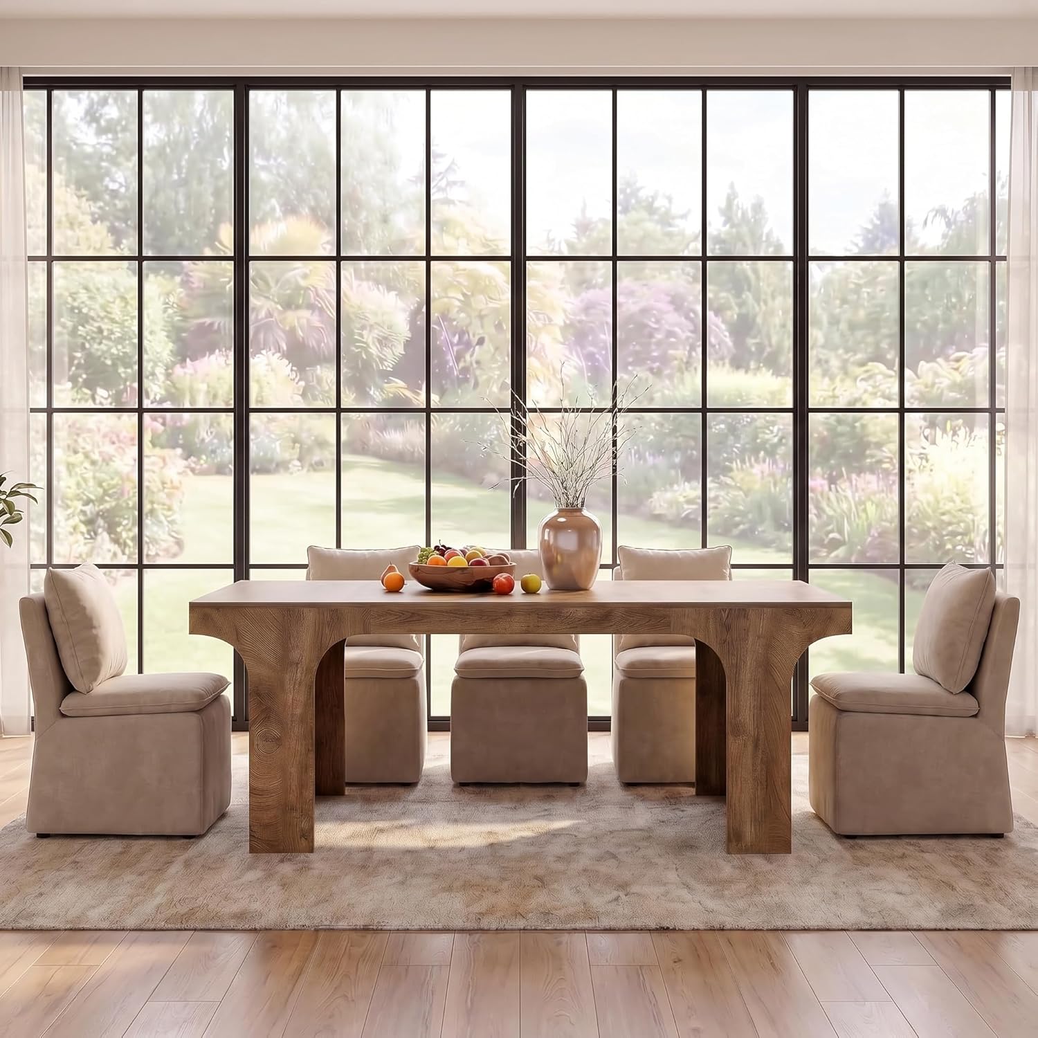 Tribesigns Large Dining Table for 6-8 People, 70.9" Long Wooden Kitchen Dinner Table Farmhouse Modern Style with Arch Design Legs, Rectangle Wooden Dinner Table for Dining Room, Natural Brown