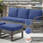Belord Outdoor Ottomans for Patio - 250 LBS Weight Capacity Wicker Foot Rest Set of 2 with Woodgrain Lacquered Metal Frame Multipurpose Outdoor Foot Stool for Porch Balcony Backyard (Grey/Blue)
