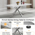 Marble Dining Table for 4 6, 70.8 Inch Rectangular Dining Room Kitchen Tables with Silver Stainless Steel Legs, Modern Luxury Dinner Tables for Kitchen, Living Room, Easy Assembly