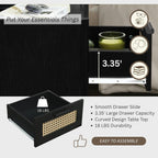 ELISA HOME Rattan-Inspired 2 Drawer Nightstand with Charging Station, Bedside Table with Drawers, Night Stand for Bedroom, End Table or Side Table for Living Room, 15.5" D x 18.9" W x 21.7" H, Black