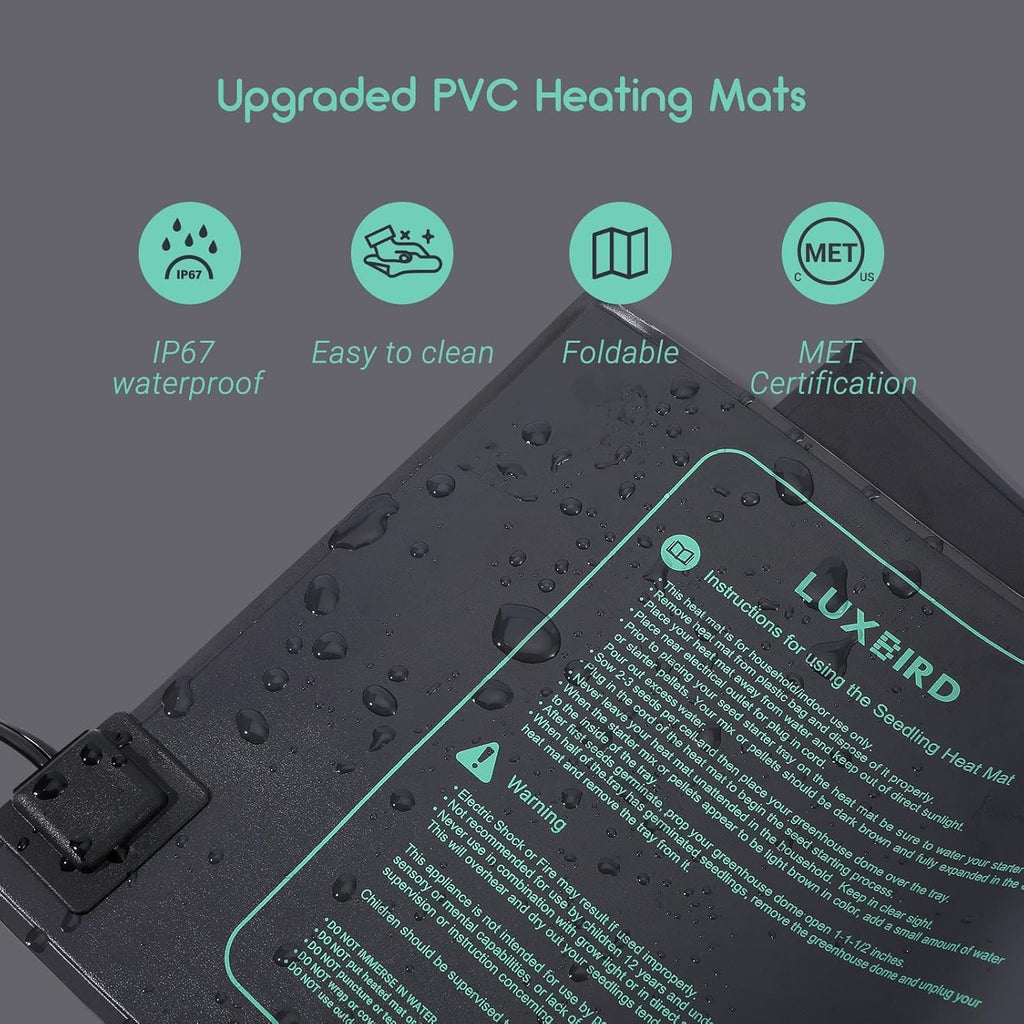 LUXBIRD 2 Pack 10"x 20.75" Seedling Heat Mat and Digital Thermostat Controller Combo Set (120v US Plug)
