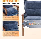 VINGLI Mid-Century Modern Cloud Accent Armchairs set of 2 with Lumbar Pillow, 6.3'' Thick Seat Cushion Reading Chairs with Wooden Armrests, Boho Lounge Chair for Bedroom,Living Room,Chenille,Gray Blue