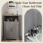 Smuxee Farmhouse Freestanding Cabinet Organizer with Barn Door and Adjustable Shelf, Wash Grey, for Bathroom, Kitchen, Living Room