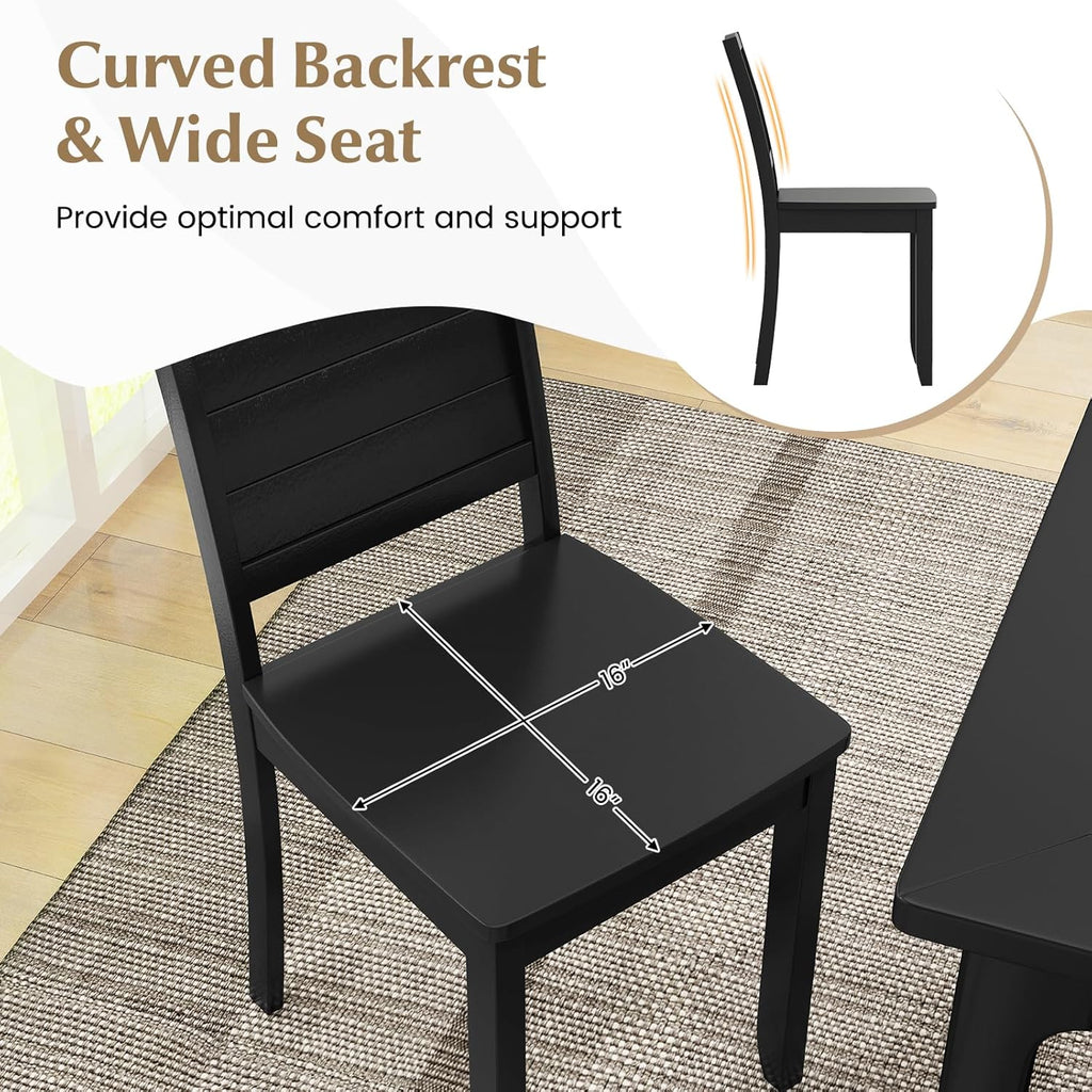 Giantex Wood Dining Chairs Set of 4, Modern Kitchen Chair w/Rubber Wood Legs, Curved Backrest, Farmhouse Diner Chair, Wooden Armless Side Chairs for Home Dining, Restaurant, Load 400 LBS, Black