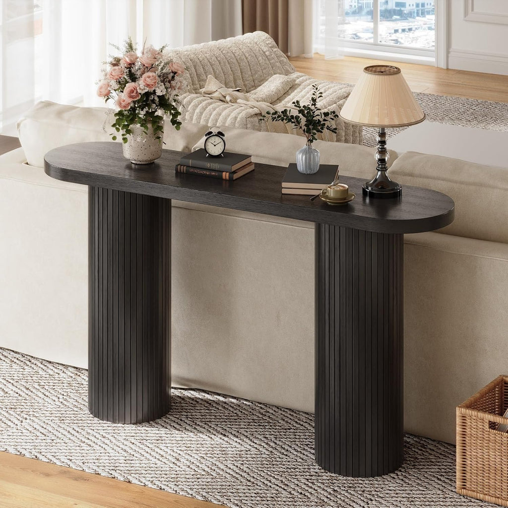 ONBRILL 55 Inch Fluted Entryway Table, Sofa Table Behind The Couch, Long Console Tables, Modern Entrance Stand for Hallway, Living Room Foyer, Farmhouse Style (Black)