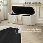 VKNOW Storage Bench, Upholstered Storage Ottoman Bench with Hinge, Cream | Ottoman Bench with Large Capacity, Curved Frame, Soft Fabric, Storage Bench for Bedroom, Living Room, Entryway