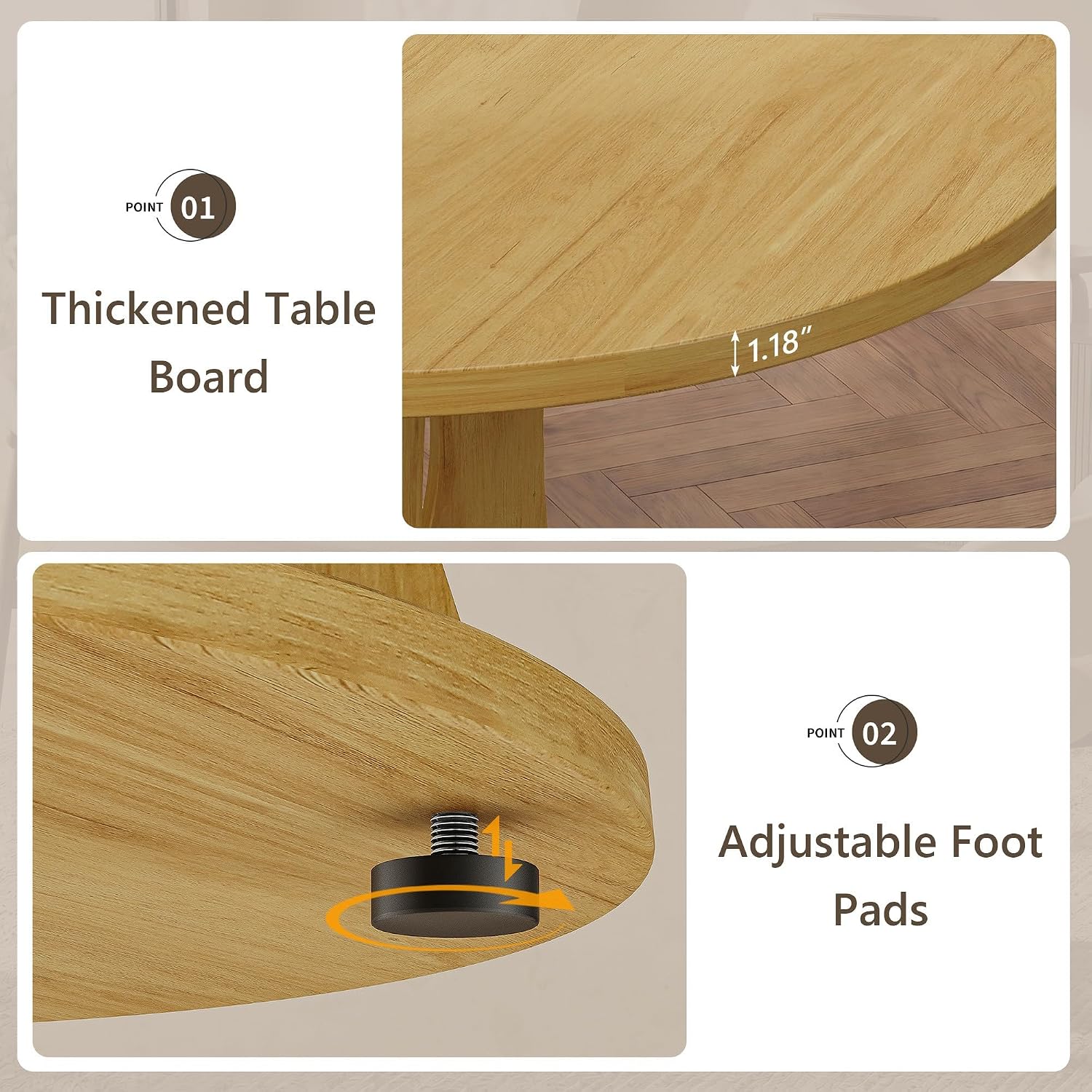 Einhomn 43-59" Extendable Round Dining Table, Kitchen Table for 4-8, Farmhouse Circle Dining Room Table with Removable Leaves,Hidden Storage, Space Saving Wood Kitchen & Dining Room Furniture, Oak