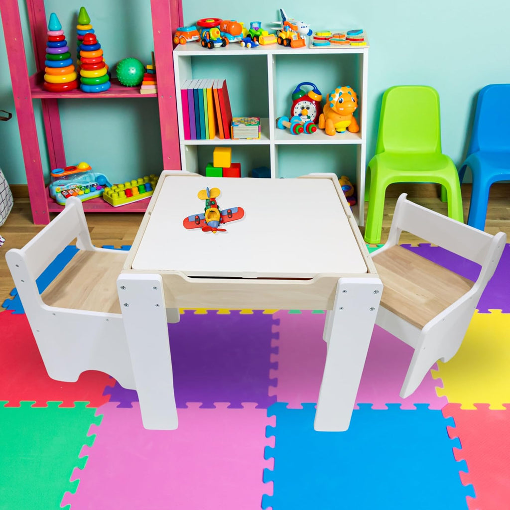 Teamson Kids - Wooden Multiactivity Table with Removable Tabletop for Storage | Reversible Tabletop, Storage Space