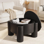 FiveWillowise Round Ottoman Coffee Table with Storage,24" Faux Leather Storage Ottomans with Removable Top,Upholstered Vanity Stool Footrest for Small Spaces,Living Room,Apartment,Black