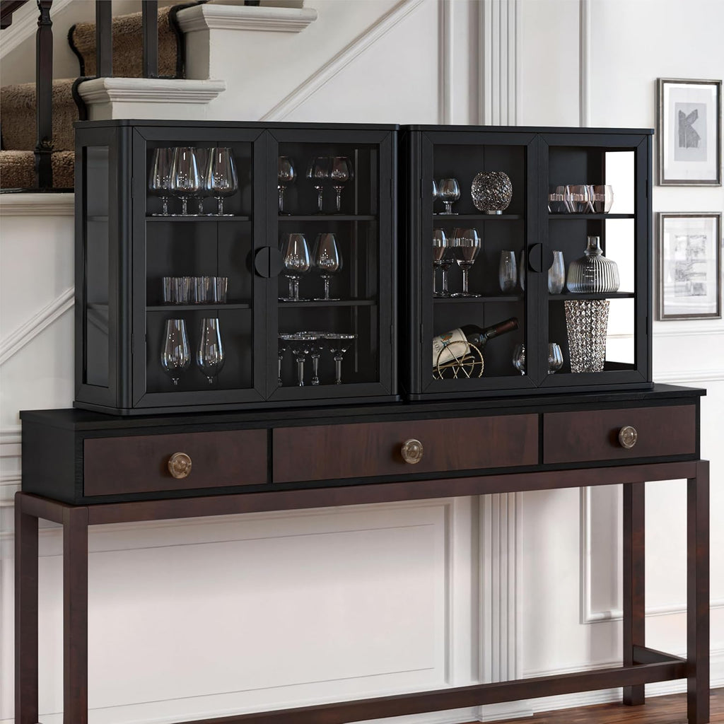FIMELLO 28’’W Wall Cabinet with Tempered Glass Doors, Bathroom Cabinet Wall Mount, Kitchen Wall Cabinet, Floating Cabinet for Bathroom, Wall Mount Salon Station for Barber, Beauty, Black