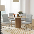 Modern Dining Chairs Set of 4, Grey Faux Leather Kitchen Chairs, Upholstered Armless Dining Room Chair with Silver Mental Legs Heavy Duty, Comfortable (Grey Chiars, Set of 4)