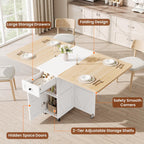 Jocoevol Folding Dining Table for Small Spaces, Foldable Kitchen Table with Drawer, 2-Tier Storage Shelf & Wheels, Space Saving Dining Table for 2 4, Farmhouse, (Natural 47.2" x 23.6" x 29.5")