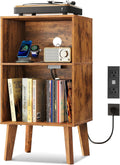 WLIVE Record Player Stand, Modern Nightstand with Storage, Small Space Bedside Table, End Table for Bedroom & Living Room, Mid Century Night Stand, Rustic Brown