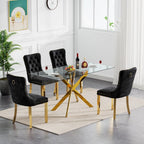 5 Piece Dining Table Set Rectanglar Glass Dining Set for 4 Modern Small Kitchen Table Set with 4 Upholstered Chairs for Apartment Dining Kitchen Room (Gold Table & Black Chair)