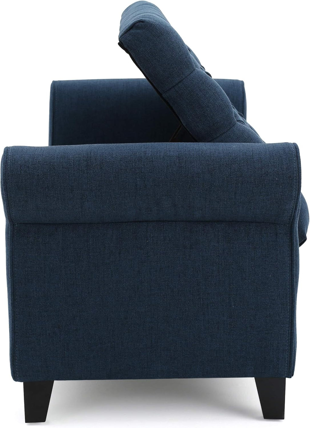 ‎GDF Studio Keiko Fabric Armed Storage Bench, Dark Blue, Dimensions: 19.75”D x 50.00”W x 20.5”H