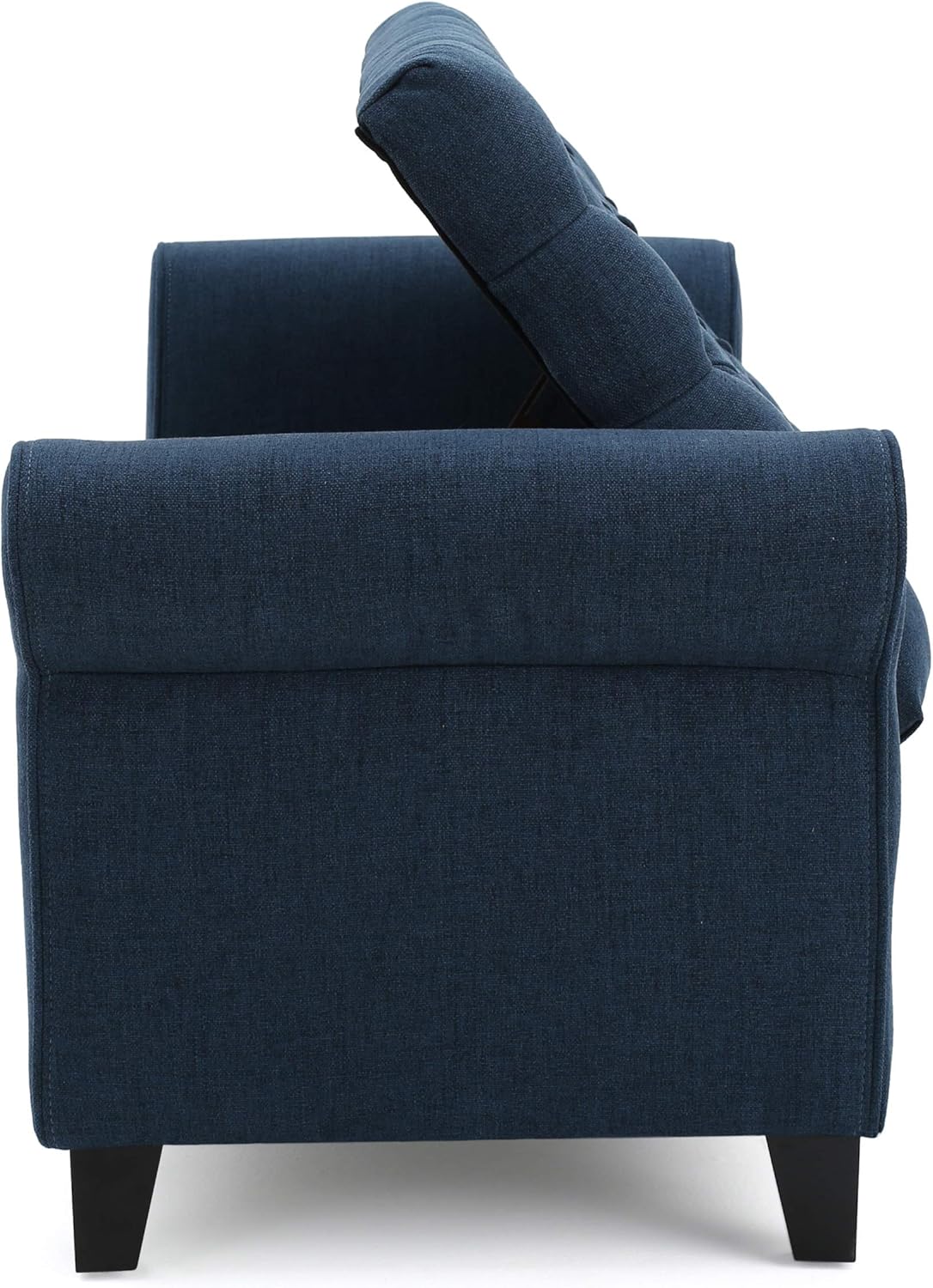 ‎GDF Studio Keiko Fabric Armed Storage Bench, Dark Blue, Dimensions: 19.75”D x 50.00”W x 20.5”H
