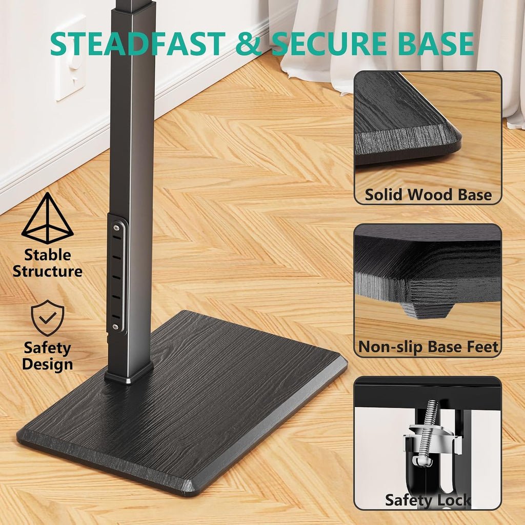 WALI Floor TV Stand with Power Outlet, Tall TV Stand Mount for 32-75 inch TV up to 110 lbs, Swivel and Height Adjustable TV Stands with Wood Base for Bedroom, Living Room(TVDVD-7P), Black