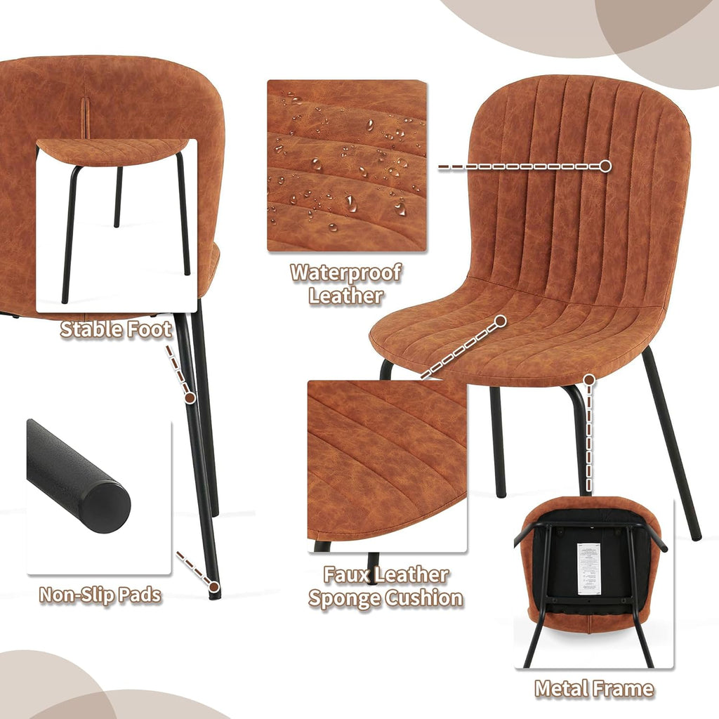 Dining Table Set for 4 with Brown PU Leather Chairs, Mid-Century Modern Rectangle Coffee Table,Kitchen Table and Chairs Set of 4, Perfect for Small Apartment, Home, Dining Room, Breakfast Nook