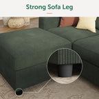 HONBAY Modern Corduroy Ottoman Module Sofa, Ottoman Bench with Storage, Green