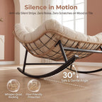 RADIATA Double Egg Rocking Chair for 2, Oversized Rattan Recliner Loveseat with Padded Cushion, Heavy Duty Comfy Large Papasan Rocker for Reading Outdoor Patio Balcony Backyard Indoor, Beige