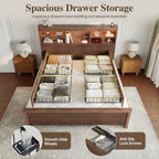 King Size Bed Frame with 4 Storage Drawers, Brown
