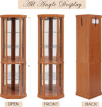 70" H Lighted Corner Curio Cabinet, Glass Display Cage with Tempered Glass Doors and 5 Adjustable Shelves, Wine Cabinet Storage Rack for Bar and Liquor Storage (Dark Oak)