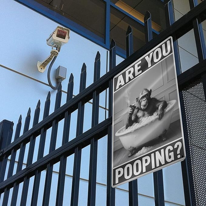 Bathroom Decor Wall Art – Funny Chimpanzee in Bathtub Tin Sign, 8x12 Inch Black and White Vintage Metal Wall Art, Humorous Animal Bathroom Sign for Restroom or Farmhouse (Sign-030)