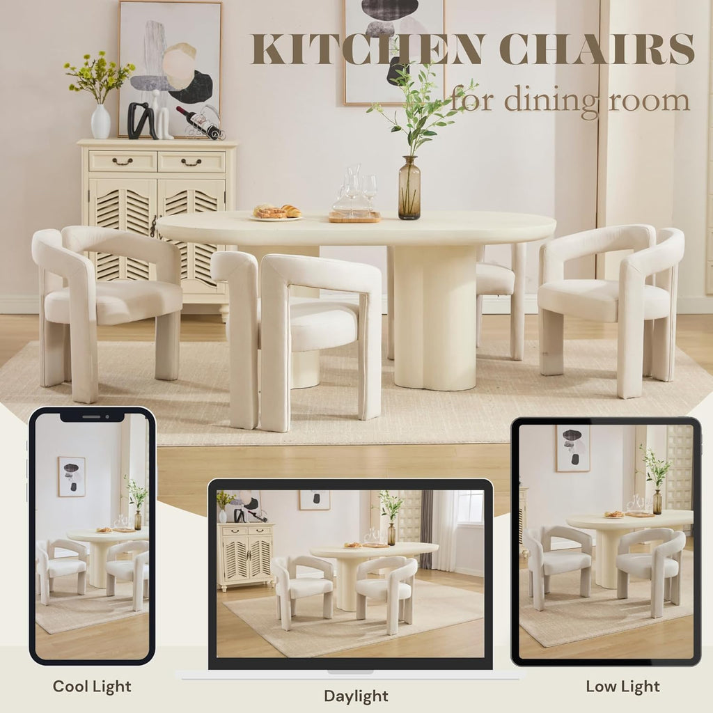 Hyfirm Upholstered Linen Barrel Dining Chairs Set of 6, Modern Accent Kitchen Chairs with Arms Comfy Side Chairs with Arms for Dining Room Bedroom Vanity Reception, Beige