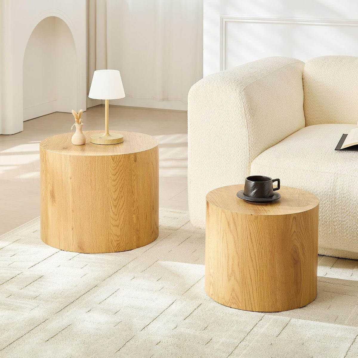 Nesting Coffee Table Set of 2, Modern Round Coffee Table, Accent Side Tables for Small Spaces Living Room Office,Wood