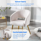 KCC Modern Velvet Desk Chair Accent Armchair Upholstered Tufted Chairs Dining Chairs, Tufted Vanity Chair Side Chairs with Gold Metal Legs for Dining Room Living Room Restaurant,1 PC &Cream