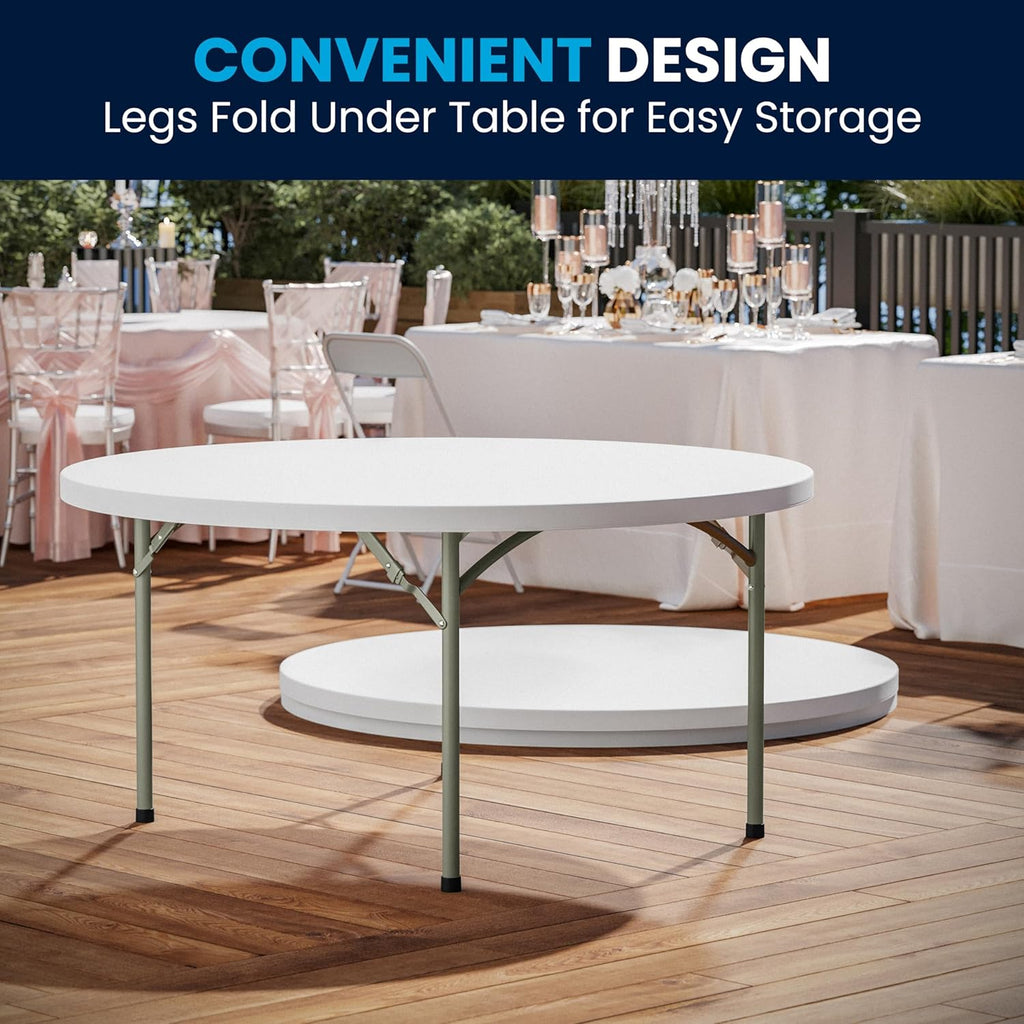 Flash Furniture 5' Round All-Occasion Plastic Folding Event Table for Parties and Trade Shows, Folding Banquet Table for Indoor/Outdoor Events, White