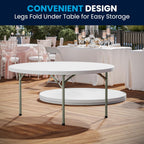 Flash Furniture 5' Round All-Occasion Plastic Folding Event Table for Parties and Trade Shows, Folding Banquet Table for Indoor/Outdoor Events, White