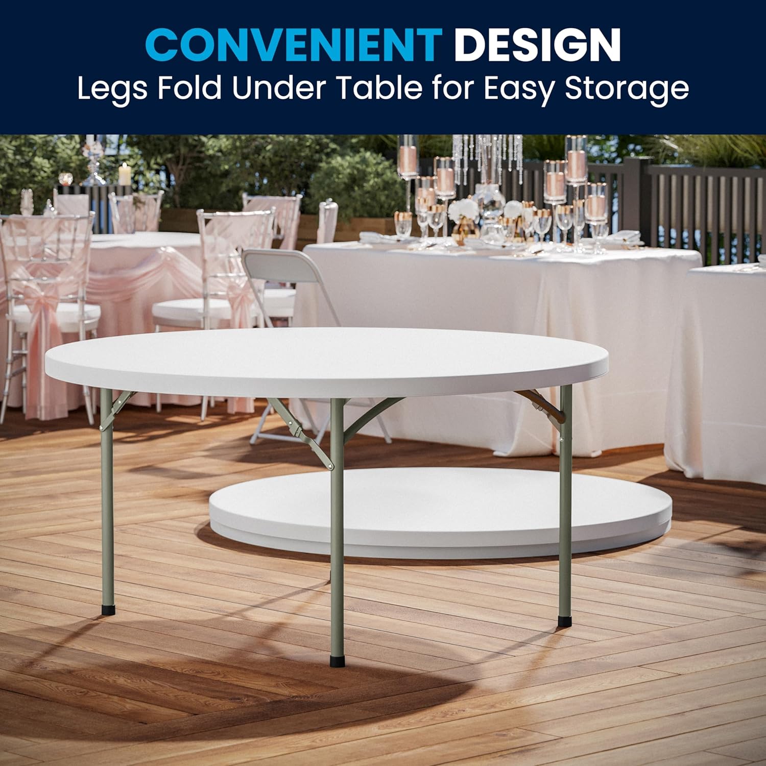 Flash Furniture 5' Round All-Occasion Plastic Folding Event Table for Parties and Trade Shows, Folding Banquet Table for Indoor/Outdoor Events, White