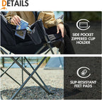 Portal 33" Oversized 2 Pack Padded Camping Chair - Heavy Duty Folding Chair with Cup Holder & Side Pocket, Supports 350 lbs, for Camping, Lawn, Sports, Black