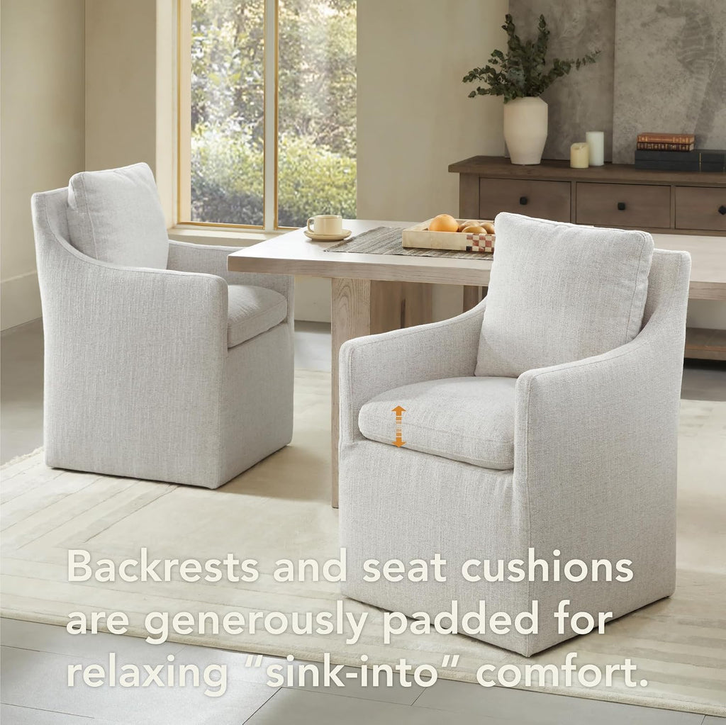 KISLOT Upholstered Dining Chairs with Casters, No Assembly Modern Accent Armchair with Rollers for Dining Room, Bedroom, Living Room, Reading Room, Already Assembled, Linen, 4 Box