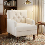 MALOL Modern Accent Chairs Set of 2 for Living Room, Comfy Bedroom Reading Armchair, Upholstered Single Sofa Chair with Thick Cushion &Wood Legs for Small Spaces, Beige