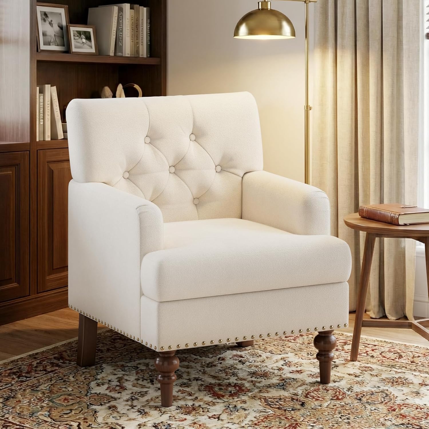 MALOL Modern Accent Chairs Set of 2 for Living Room, Comfy Bedroom Reading Armchair, Upholstered Single Sofa Chair with Thick Cushion &Wood Legs for Small Spaces, Beige
