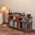 LUVIOHOME Large Round Record Player Stand with Charging Station & USB Ports | Record Storage Cabinet, Mid Century Modern Turntable Stand for Bedroom Living Room