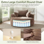 55''Oversized Round Chair Lounge Chaise Indoor, Modern Upholstered Corduroy Cloud Circle Chair with Deep Seat, Comfy Fluffy Sleeper Sofa for Living Room Bedroom No Assembly Required (Brown)